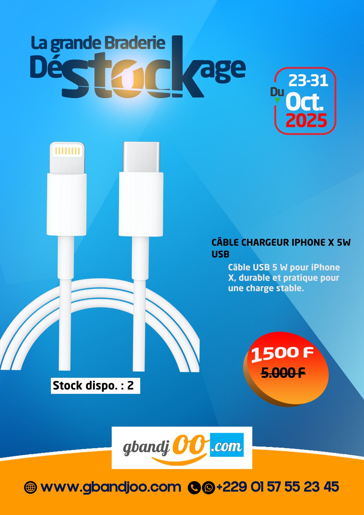 CÂBLE CHARGEUR IPHONE X 5W USB