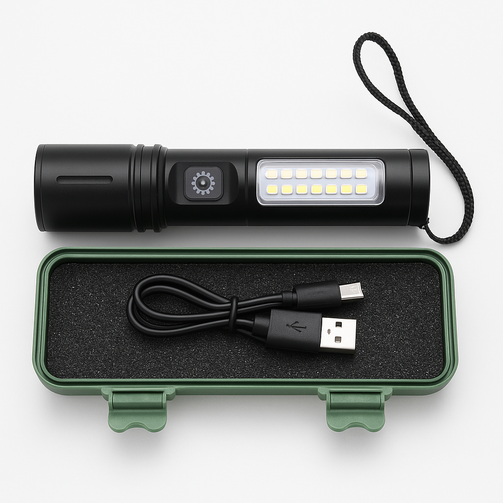 Lampe Torche LED Rechargeable USB XPE+COB – Boîtier Résistant